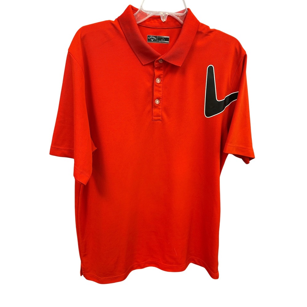 Callaway Golf Polo Shirt Performance Short Sleeve Orange Black Logo L